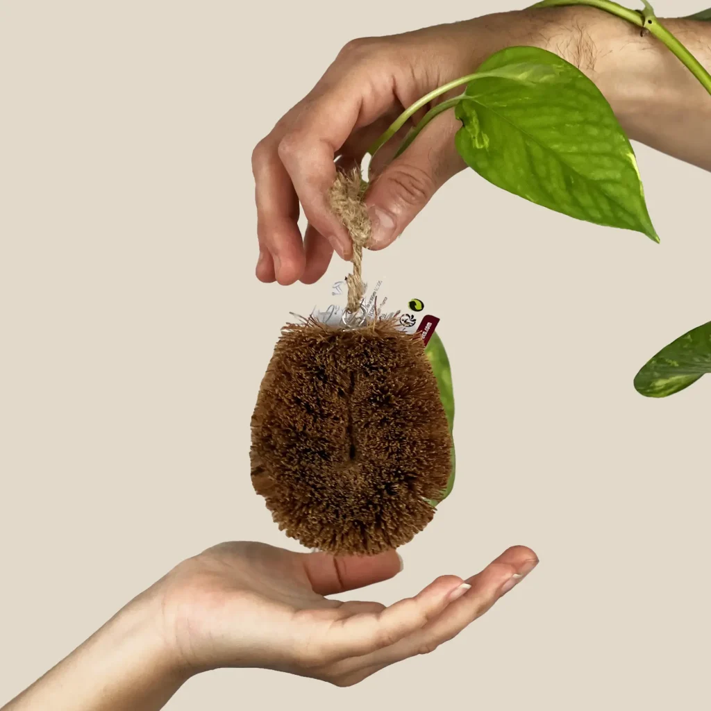 Eliminare le etichette dai barattoli di vetro in modo semplice ed ecologico, spugna in fibra di cocco